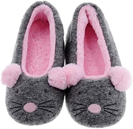 MIXIN Women's Mouse-Cartoon Plush-Lined Ballet-Style Indoor Slippers Gray Size 9-10 M