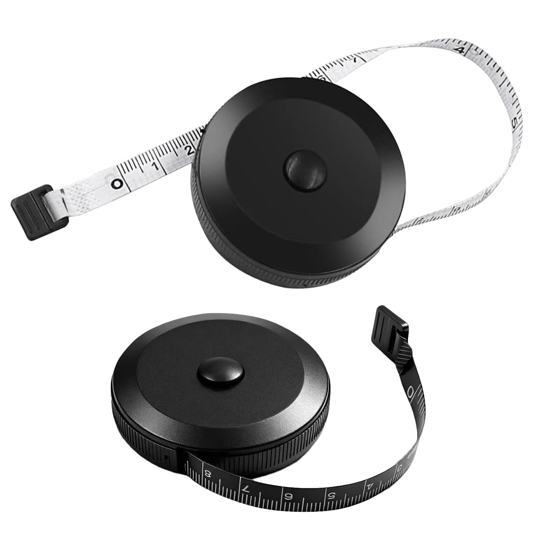 2 Piezas Cinta Métrica Corporal Retráctil, Medir 150cm / 60 Pulgadas, Set de Cintas de Costura con Fibra de Vidrio en Negro y Blanco para Fitness, Costura y Medición Corporal, Carcasa de ABS