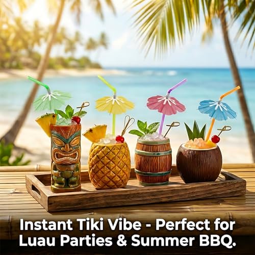 100 Pitillos con Sombrilla Tropical de Plástico Flexible 24 cm miniatura 2