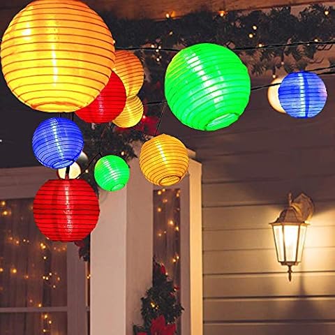 ALLOMN Solar Lantern String Lights, 19.7ft 30LED Waterproof Garden Lantern, String Lights Fair Lights with Fabric Lantern Exterior and Interior Decoration for Christmas, Garden, Home, Yard (Colorful) Cover