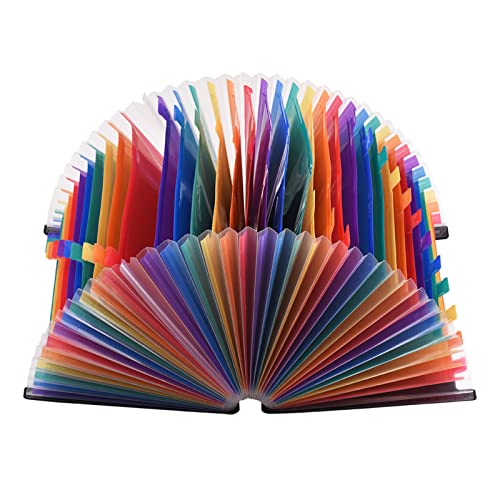 TFixol Organizador de 48 carpetas de archivos expandibles, organizador de papel, acordeón de escritorio, tamaño A4, con etiquetas de papel para documentos, estudio, hogar, escuela, 48 bolsillos