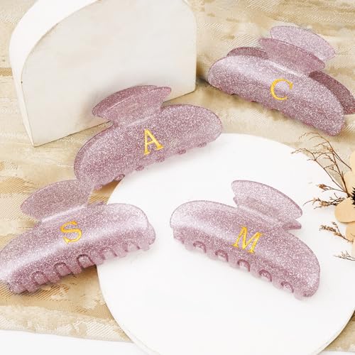 Image of Monogram Hair Clips Personalized Hair Claws - Initial Hair Claw Medium Hair Clip,Fashion Glitter Claw Clips Hair Accessory - Lavender,I