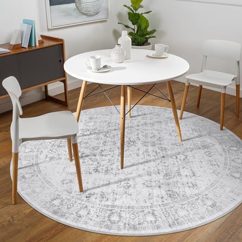 Livebox Vintage Round Rug - Washable 5 Foot Large Oriental Circle Grey Rug For Living Room thumb #7