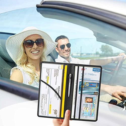Car Registration And Insurance Holder - Leather Vehicle License Registration Holder For Car Document Card Glove Box Organizer, Oneekk Auto Truck Compartment Accessories For Essential Information,Black #TOP2