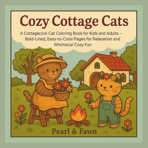 Cozy Cottage Cats: A Cottagecore Cat Coloring Book for Kids and Adults Bold-Lined, Easy to Color Pages for Relaxation and Whimsi