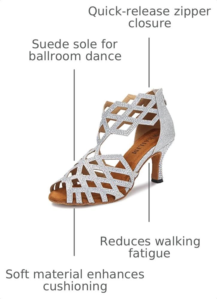 Image of Women's Ballroom Rhinestone Dance Shoes, Latin Salsa Bachata Practice Performance Dancer Shoes