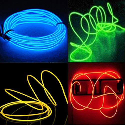 Cefrank El Wire, 5M Lot de 4 Fil Néon Flexible Neon USB LED Lumière (Bleu, Vert, Rouge, Jaune)