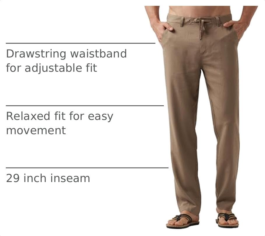 Image of Willit Men's Linen Pants Casual Lightweight Drawstring 29 inch 30 inch 32 inch