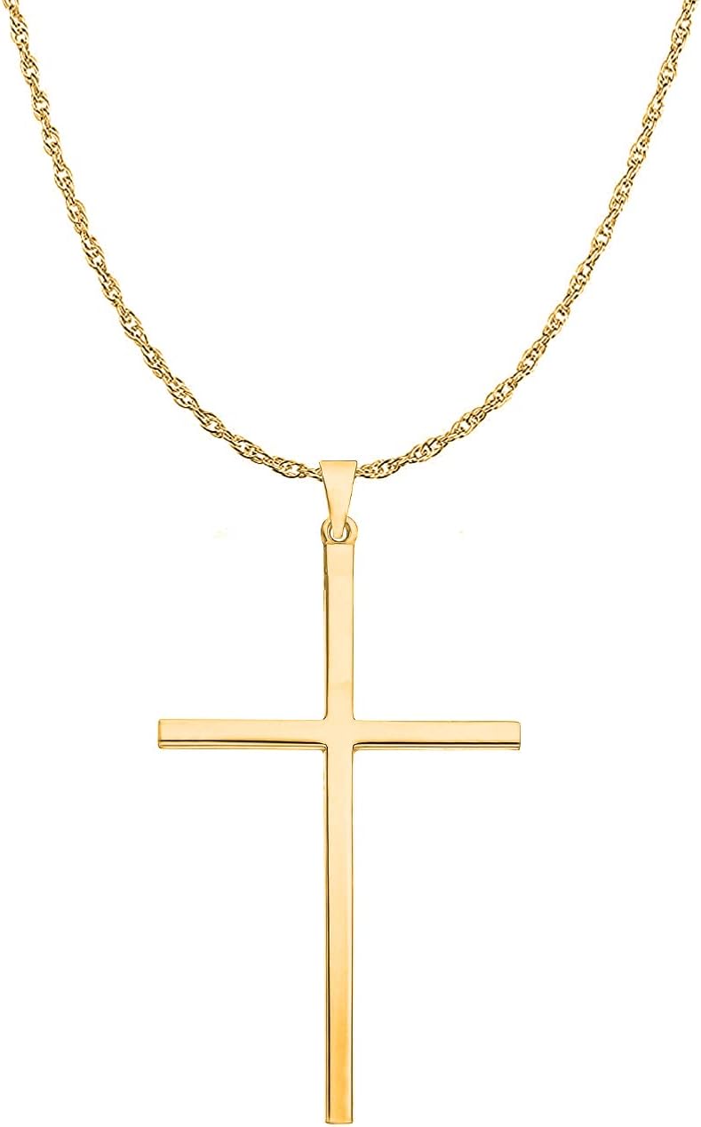 Savlano 925 Sterling Silver Solid Plain Cross Pendant Silver Rope Chain Necklace For Women & Men Religious Jewelry - Made in Italy Comes With a Gift Box