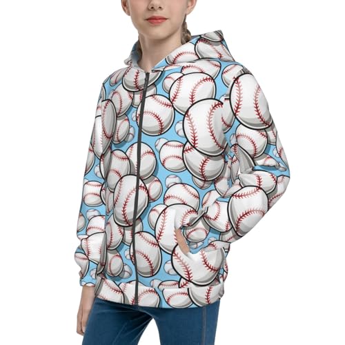 Baseball Ball Kid Hoodies Boys Zip Up Sweatshirts Girls Pullover with Pocket