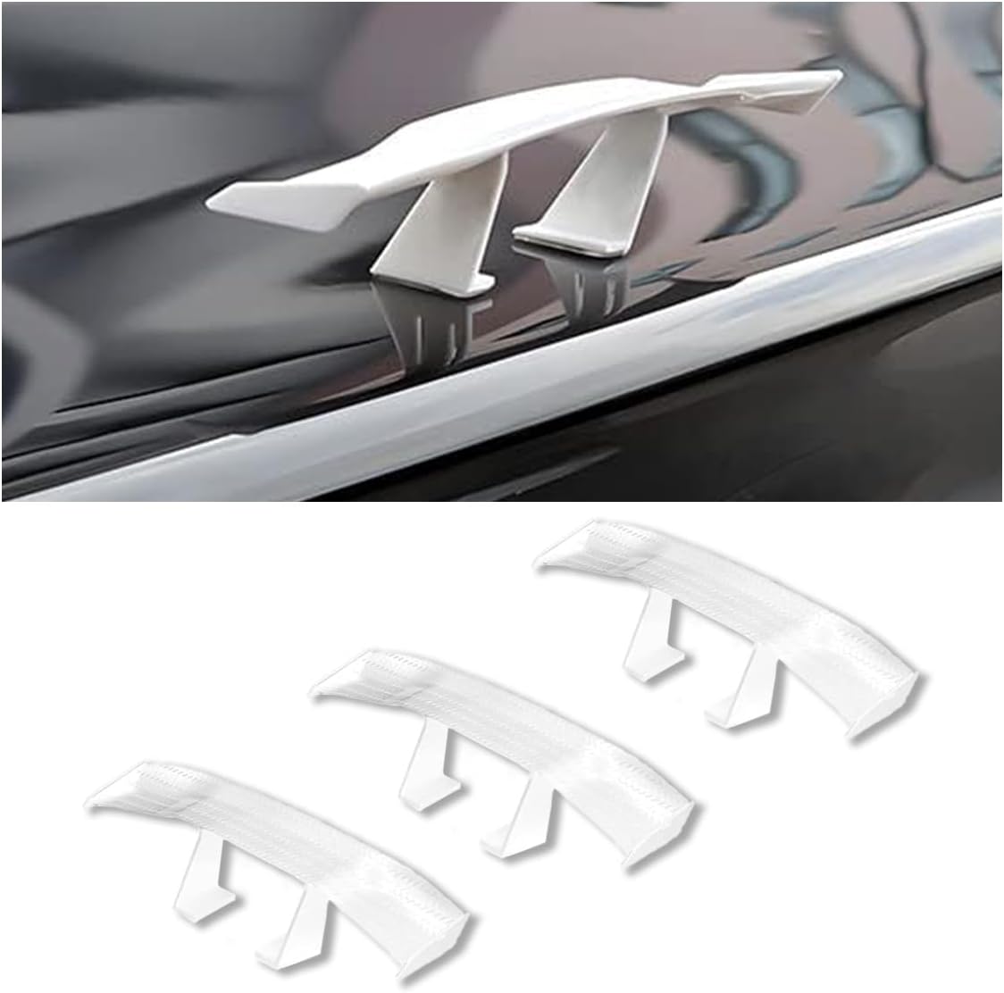 smilfuy 3PCS Car Mini Spoiler Wing, 6.56 Inch Universal Rear Spoiler Wing, Mini Carbon Fiber Texture Decoration, Cool Car Tail Wing, Car Mods Exterior Accessories for Women Men (White)