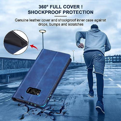 Image of Jasonyu Case for Samsung Galaxy S8 Leather Wallet Flip Cover with Card Holder,Kickstand, Magnetic Closure,TPU Shockproof Phone Case Compatible with Samsung S8 (Blue)