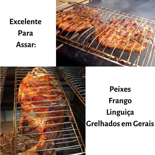 Grelha Currasqueira Churrasco Dupla Abaulada para Peixe Carne Frango Linguiça
