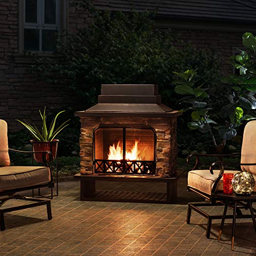Sunjoy A304001100 Gwendolyn Wood Burning Fireplace, Black - Thumbnail 2