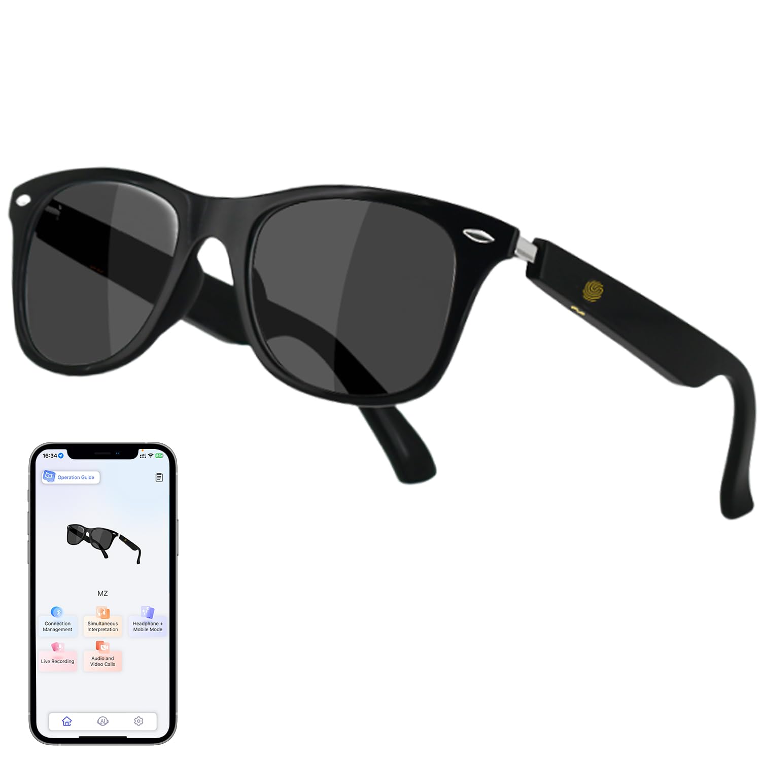 Lunettes De Traduction Intelligentes IA - Traduction En Temps Réel 110 Langues, Lentilles Polarisées, Design Discret
