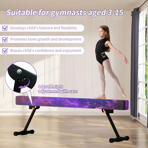 EL&IT·Wings 6ft Gymnastic Balance Beam,Adjustable High and Low Level Floor Beam - Highly Stable - Gym Practice Training Equipment for Kids Children Girls Home (Starry Pink)