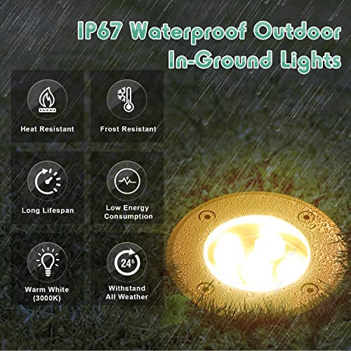 Retisee 12 Pcs 6W Led Well Lights Low Voltage Landscape Lights With 24 Connectors, 12-24V Outdoor In Ground Lights Waterproof Warm White Landscape Well Lights For Garden Paver Sidewalk Step Lawn #TOP3