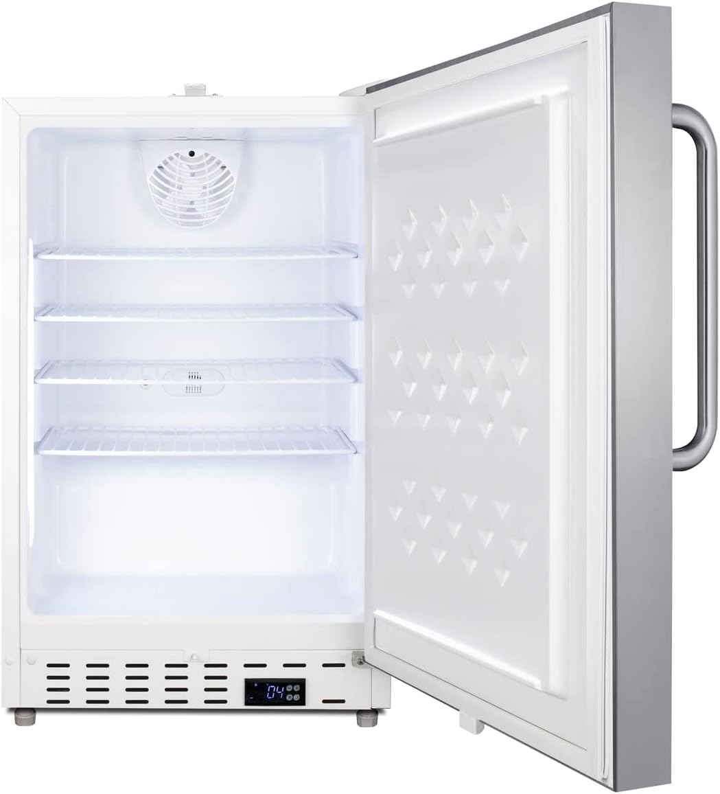 Summit 20" Undercounter Refrigerator with One-Solid Door | Commercial Upright Beverage Fridge for Beer Soda | 3.32 Cu.Ft, (4) Shelves, 20.25"W x 22.5"D x 31.75"H, White, Stainless Steel, 115v, NSF