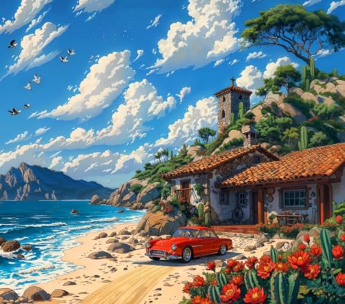 TOTBLISS 1000 Piece Jigsaw Puzzle - Beach House & Classic Car