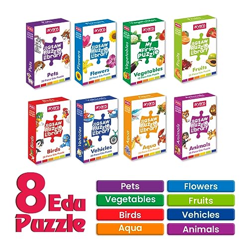 Image of Jigsaw Puzzle Library for Kids | Set of 8 Edu Subjects | 160 Pcs Puzzle | Pet, Animal, Bird, Aqua, Fruit, Vegetable, Flower, Vehicle | Perfect Edu Puzzle for Girls & Boys | (Age 4+)