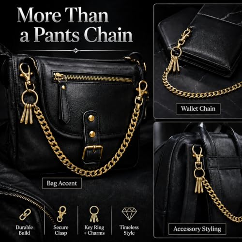Image of Pants Chain - Wallet Chains for Men Women, Punk Gothic Belt Chain Jean Chain with Lobster Clasps,Metal Chain for Jeans, Wallet, Purse, Bag