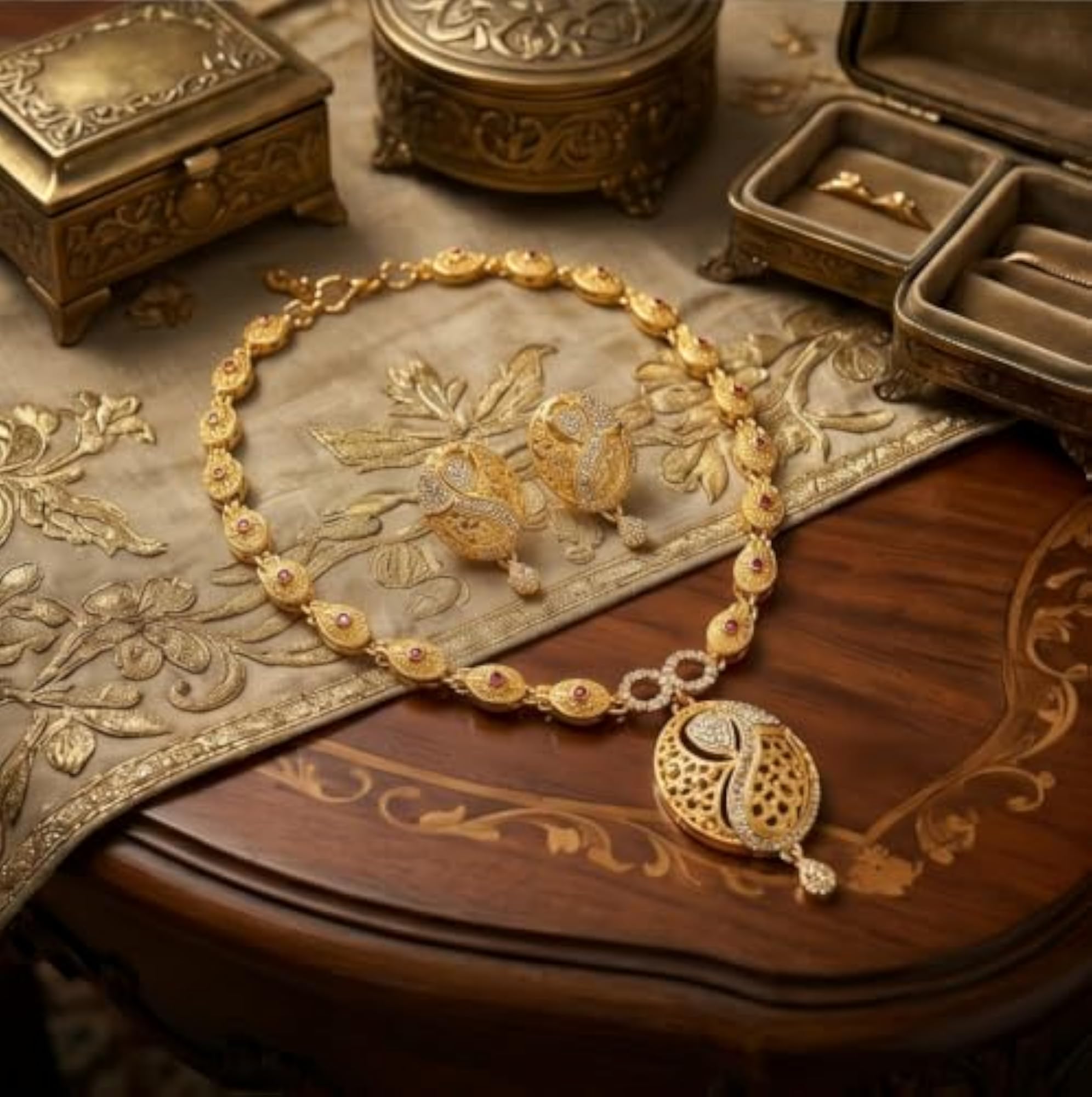 Women's Oval Filigree Goldenen Set, Intricate Design