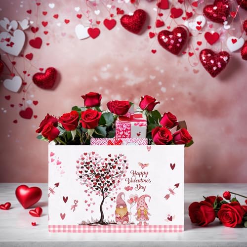 Image of Valentine's Day Basket Gift for Empty Cute Heart Large Storage Bin for Kid and Baby Room Decor (Pink Dwarf Love Tree Hot Air Balloon)