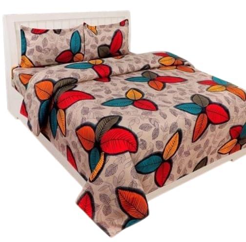 Image of Cotton Bedsheet with Matching Pillow Covers|SKSL43,King,Multi