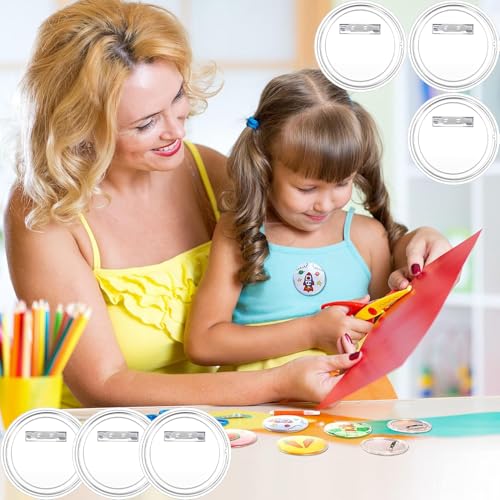 50 PCS Buttons Selber Machen ohne Buttonmaschine,BetterJonny 60mm Transparente DIY Ansteckbuttons Set DIY Transparente Buttons mit Sicherheitsnadel Knöpf Anstecknadeln für Kinder Foto Kleidung Schule