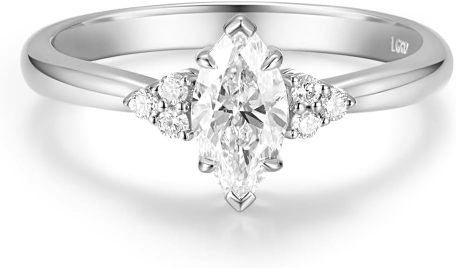 AGVANA 0.5 Carat Marquise-Cut Lab Grown Diamond Engagement Ring in Sterling Silver (0.57 Ct. Tw.) Promise Anniversary Wedding Ring for Women (D-E Color, VS Clarity)