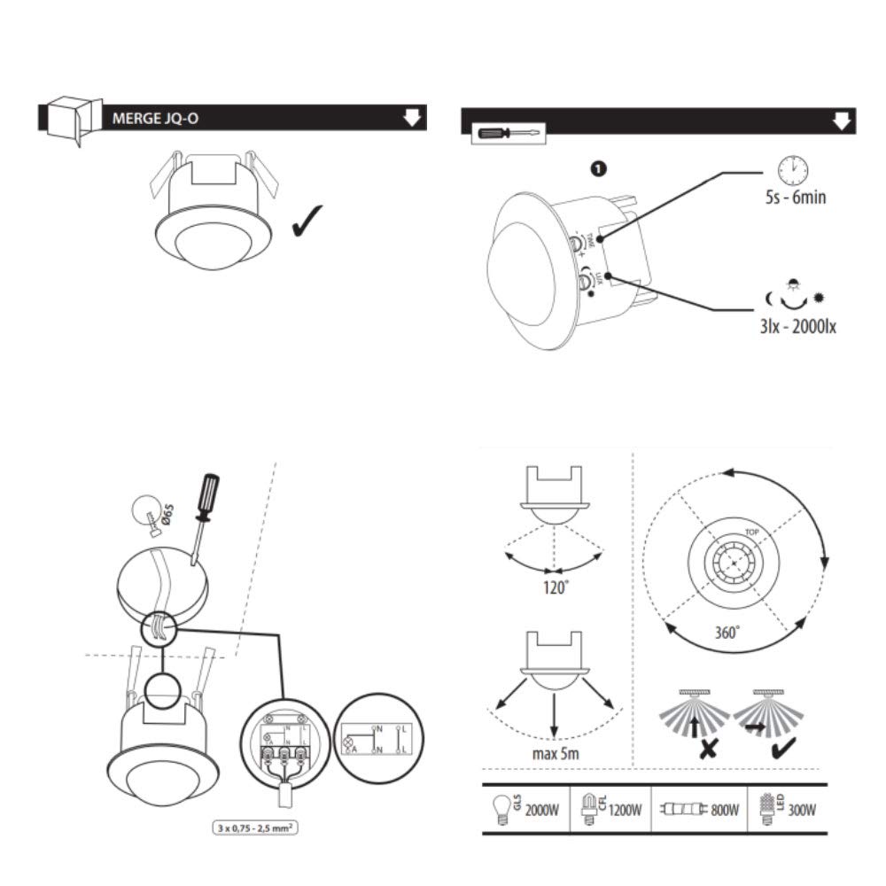 Ajustable en el techo Ángulo de inclinación PIR sensor de movimiento detector de presencia de seguridad detector de seguridad interruptor de luz de alarma de seguridad interior 5 m de rango de