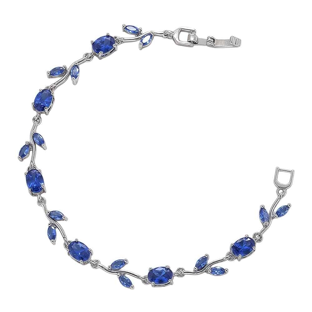 Dainty Crystal Flower Leaf Bracelet for Women Gold-Tone/Silver Plated Sparkling Oval Cz Cubic Zirconia Floral Tennis Bracelets Sweet Fine Bridal Wedding Party Prom Fashion Jewelry 7.28inch