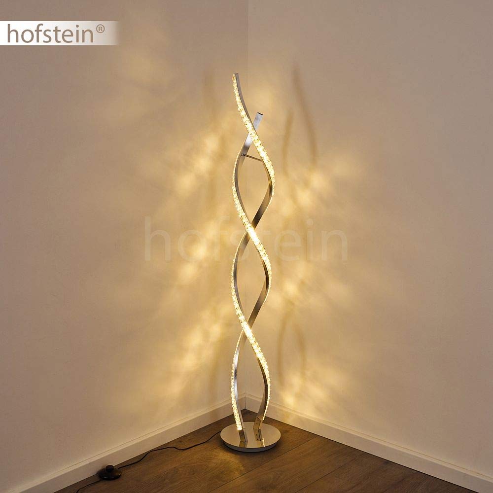 LED Stehleuchte Assuan, moderne Stehlampe aus Aluminium/Kunststoff in Chromfarben/klar, LED 36 Watt, 1400 Lumen, 3000 Kelvin, über Fernbedienung dimmbar, mit Farbwechsler, mit Fußschalter am Kabel