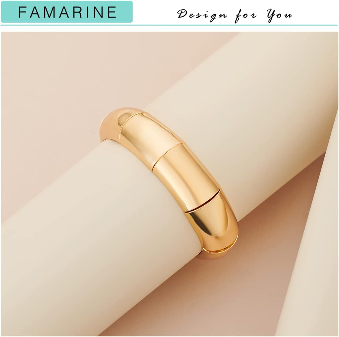 FAMARINE Gold Silver Chunky Bangle Bracelet for Women Men - Image 4