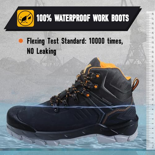 Work Boots for Men, Waterproof Composite Toe Safety Construction Boots, Genuine Leather Comfortable Premium Nubuck, Puncture Proof, Oil Slip Resistant Rubber Outsole, EH, Breathable Lining2