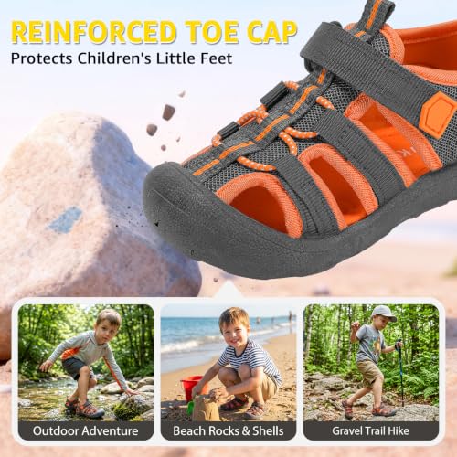 Image of Wide Toe Box Toddler Sandals Water Shoes Boys Girls Quick Dry Summer Beach | Non Slip Sole, Flexible, Machine Washable, Easy to Clean, Breathable, Adjustable Hook and Loop, Closed-toe for Outdoor & Pool