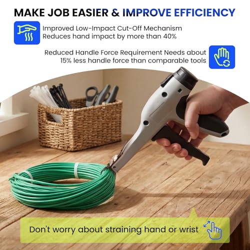 Low-Impact Cable Tie Gun for Plastic & Nylon Zip Tie, Replace Panduit GTS-E, Ergonomic Zip Tie Gun with Adjustable Tension, 16-Position Knob, Flush Cut, Low Handle Force, Fits 8-50 lb Cable Ties by Aituzero - Image 2