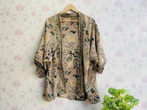 Bohemian Silk Kimono Jacket – Short Vintage Duster Boho Cardigan, Versatile Beach Cover-Up or Casual Layering for Women2