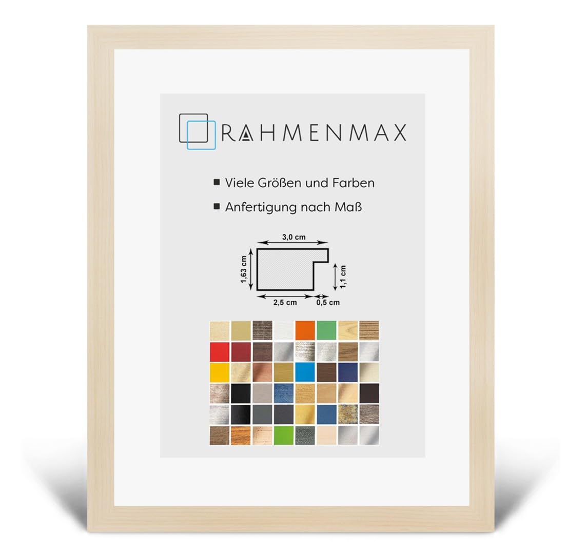 RahmenMax Morena - Cornice portafoto in legno, 49 x 87 cm, profilo moderno molto angolare, 87 x 49 cm, ampia scelta di colori: acero con vetro sintetico, antiriflesso, 1 mm
