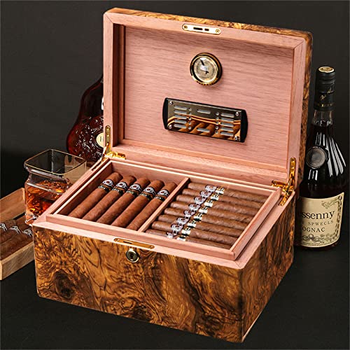 QHYTL Cigar Humidors Personalized, Handmade Cedar Wood Cigar Box Humidifier, Durable Airtight with Humidifier Hygrometer Cigar Cutter Divider Tray, Great Gift for Father, Holds 25-50 Cigar - Image 8