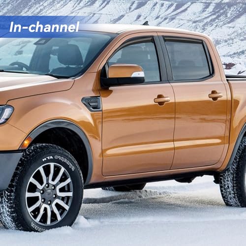 Image of in-Channel Window Visors Rain Guards for 2019-2023 Ford Ranger SuperCrew, Window Vent Wind Deflectors Visors Shades for 19-23 Ranger Crew Cab