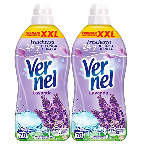 Vernel Lavanda Suavizante Líquido Concentrado Formato Conveniencia XXL para colada suave y perfumada de larga duración - 2 botellas de 1,95 litros