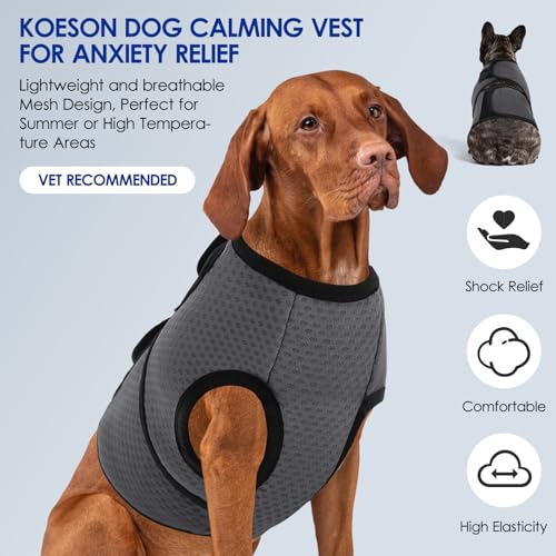 Image of KOESON Dog Anxiety Calming Vest, Breathable Dog Thunder Jacket, Adjustable Pet Stress and Anxiety Relief Shirt for Thunderstorm, Fireworks, Grooming, Vet Visit, Travel, Separation, XS-3XL