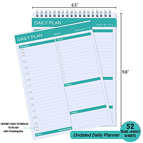 Daily Planner - To Do Notepad,Schedule Organizer With 52 Undated 6.5" X 9.8" Tear-Off Sheets, Spiral Daily Planning Pad With Hourly Schedule, To Do List,Water Intake Tracker, Meals And Notes ( Green ) #TOP3