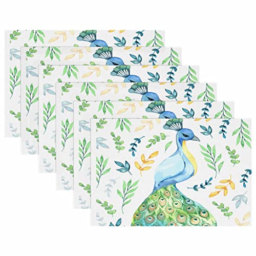 Sets de table paon aquarelle antidérapants et thermorésistants pour repas - 6