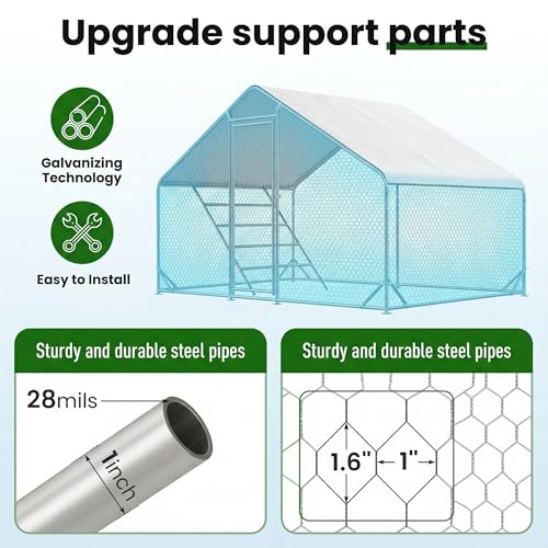 Image of CHIKENCOOP 9.8 x 6.5 x 6.5 ft Metal Chicken Coop, Chicken Run with Cover
