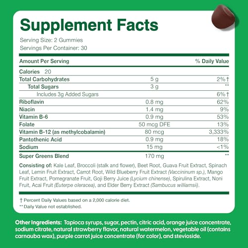 Image of Feel Great Super Green Gummies for Kids | Fruit and Vegetable Gummies | Vegan Veggie Gummy Multivitamin for Kids | Veggie Fiber Supplement | 60 Count