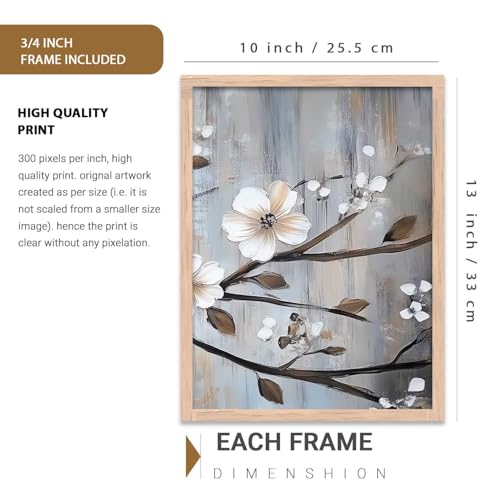 Image of kotart Abstract Floral Art Framed Painting | Big Aesthetic Flowers Vastu Framed Paintings for Living Room Bedroom Wall Decor Set Of 3 (10X13 inch)