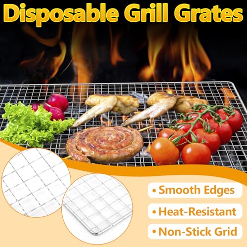 Loppdece 10 Stück Einweg-Grillaufsätze, 30 x 40 cm große Einweg-Grillroste, Grillroste aus Edelstahl, robustes Backgestell für Outdoor, Picknick und Camping
