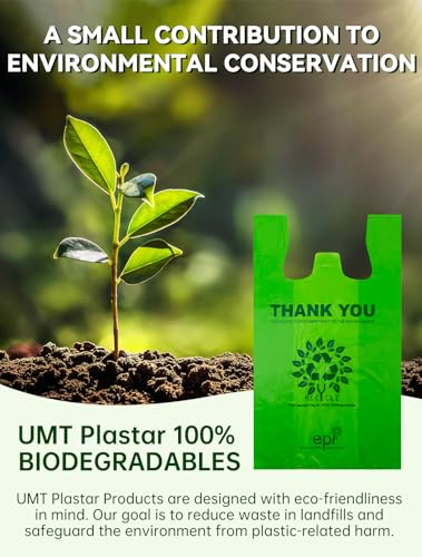 [100 per box] | Recyclable Compostable Reusable Biodegradable Plastic T-Shirt Bags | Grocery Shopping Bags | Green Eco Plastic Bags (100 per Pack) | T-Shirt Carryout Bags 100 count Restaurant Quality, Durable, Reusable and Econ Friendly | Measures 11. 5"  - Thumbnail 2